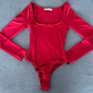 Princess Polly Bodysuit Red Long Sleeve‎ Square Neck Top